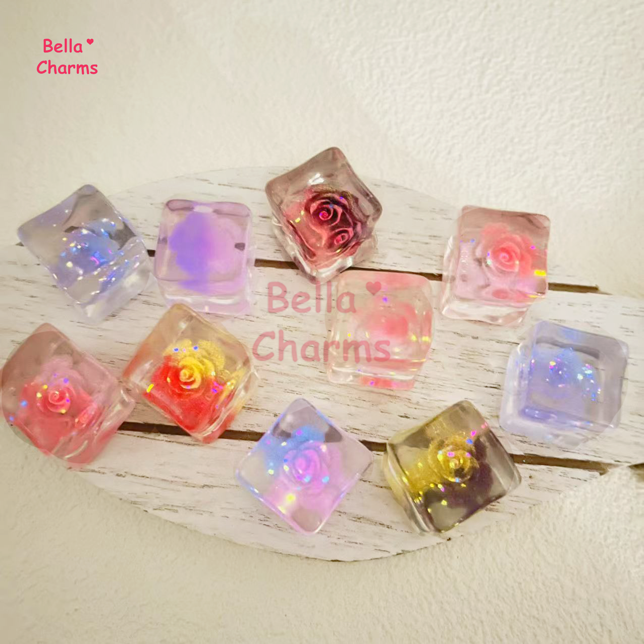 Glow rose cube charm
