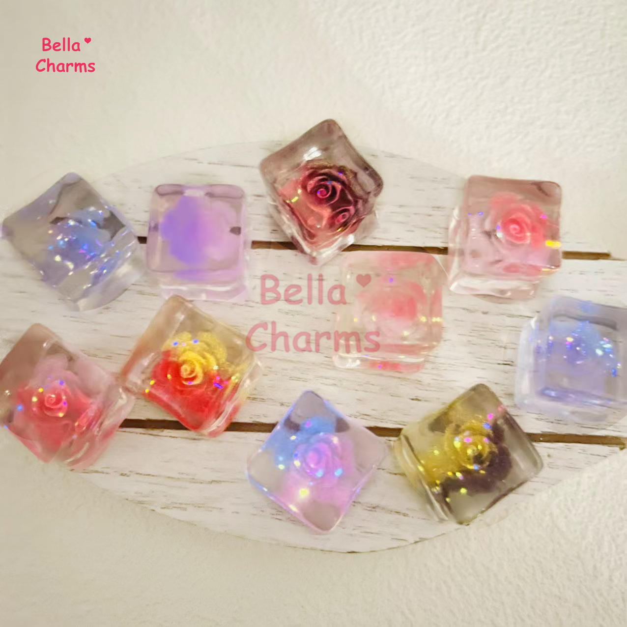 Glow rose cube charm