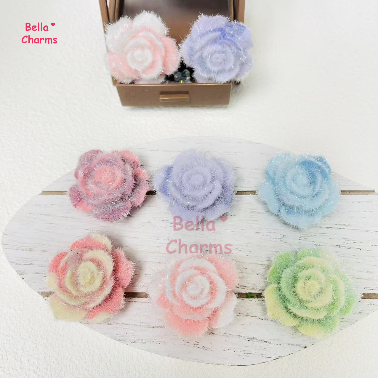 Flocked Rose charm