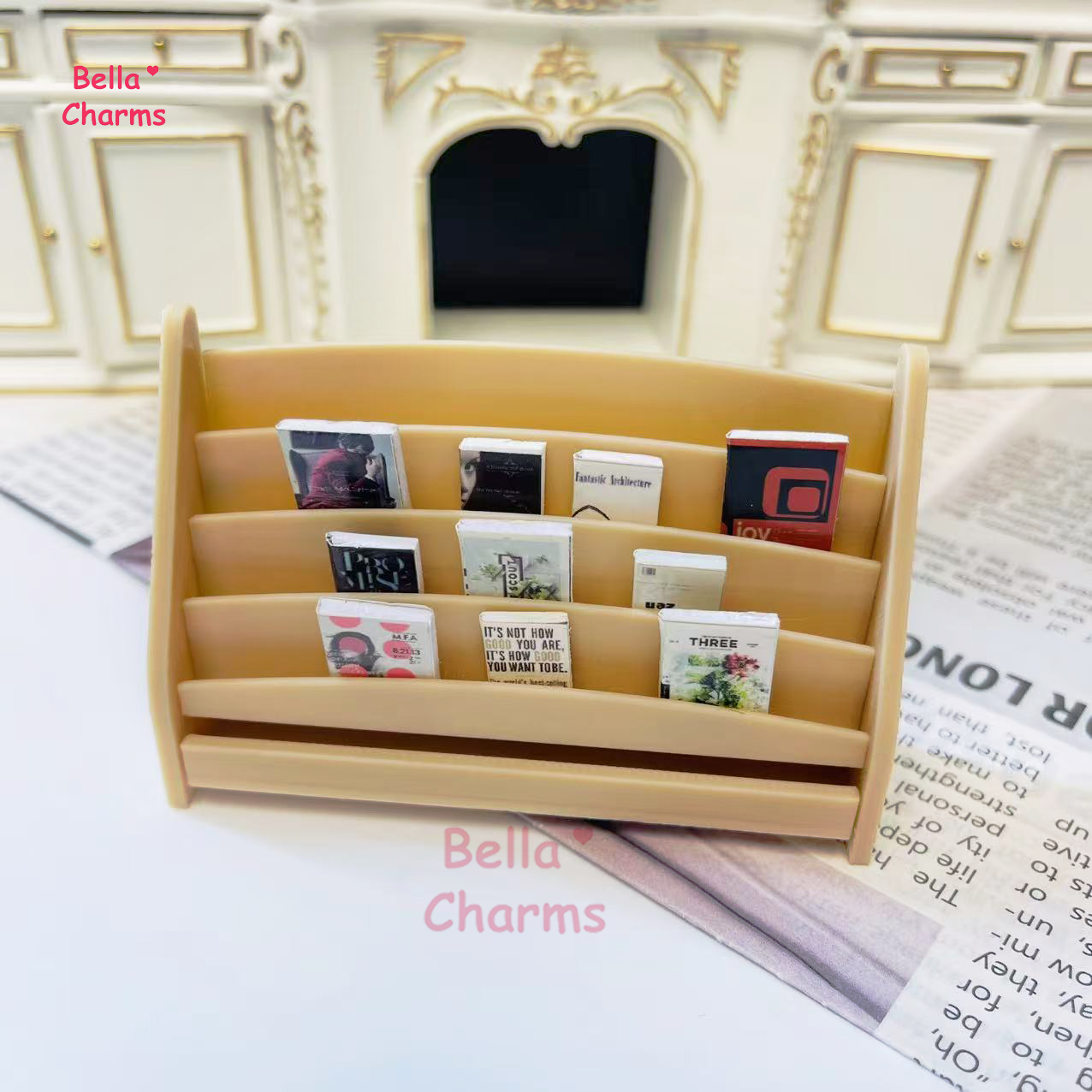 Mini dollhouse magazine shelf charm