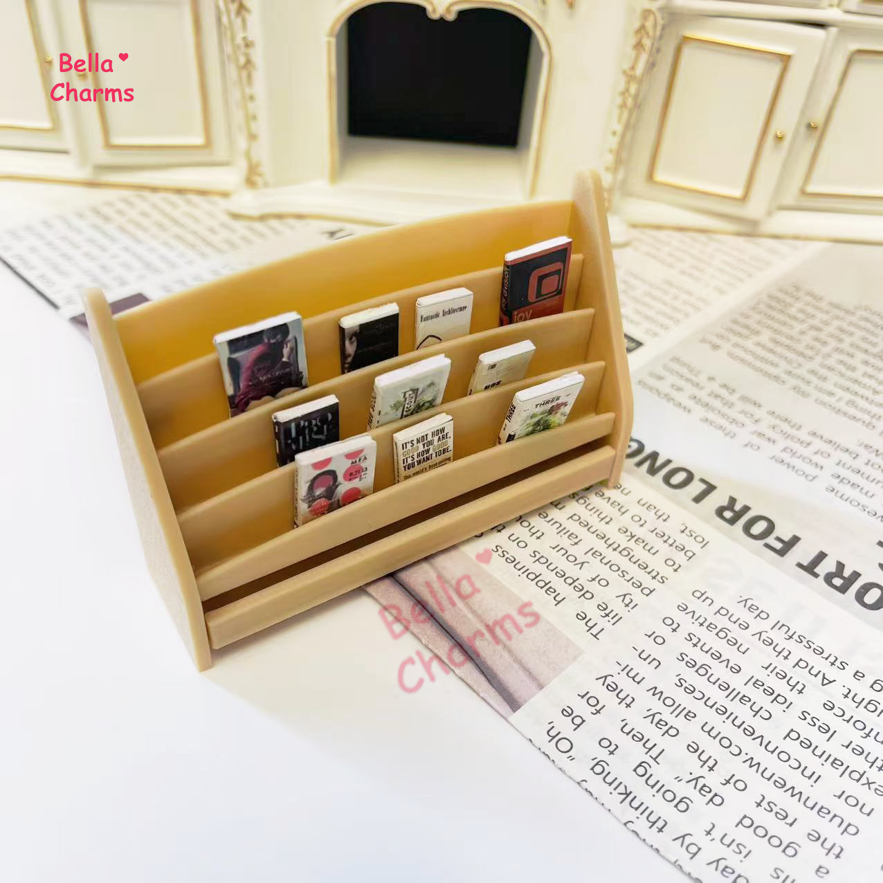 Mini dollhouse magazine shelf charm