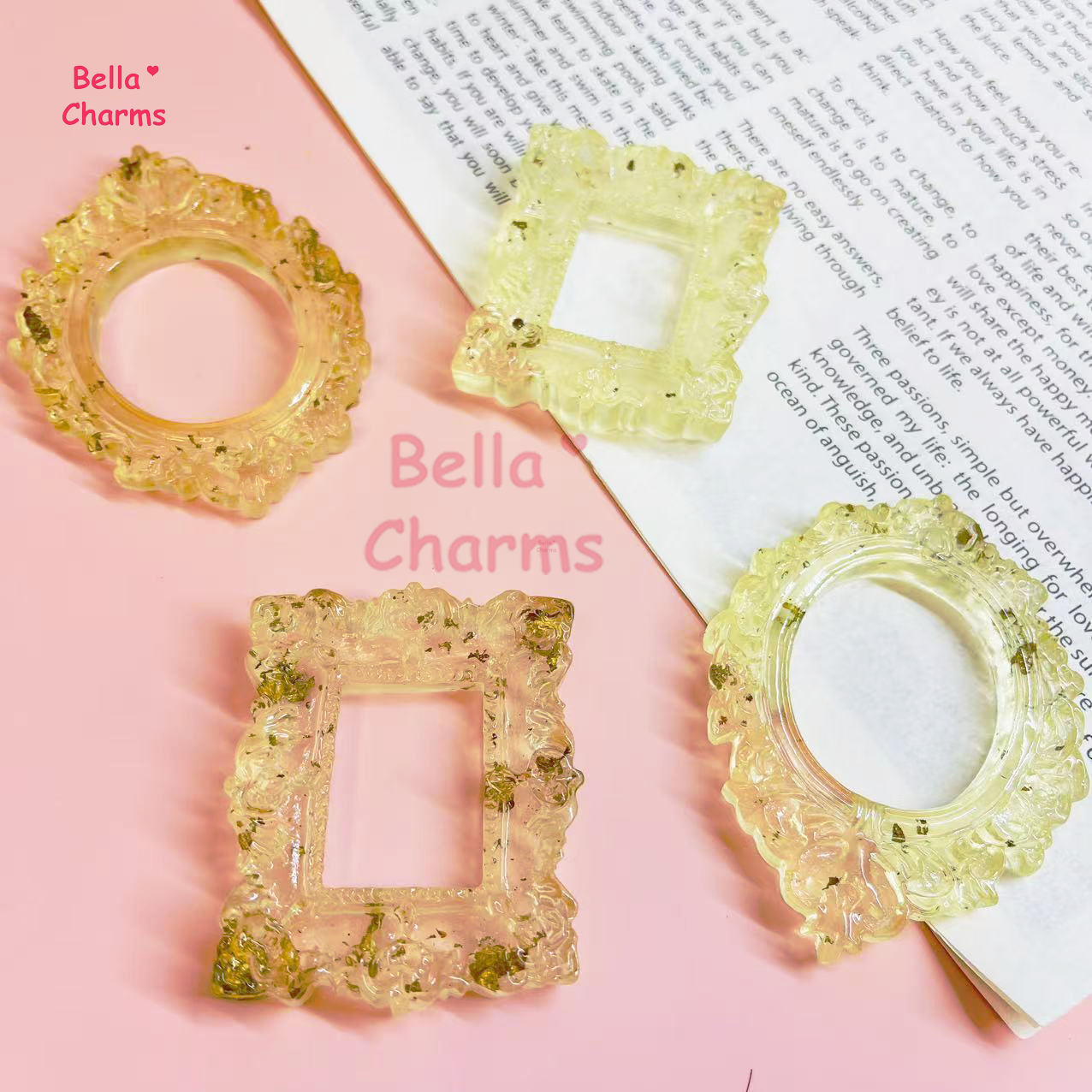 Clear gold picture frame charm