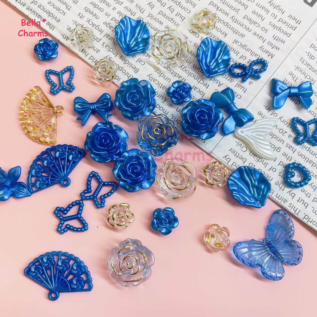 Blue rose pearl mix charm