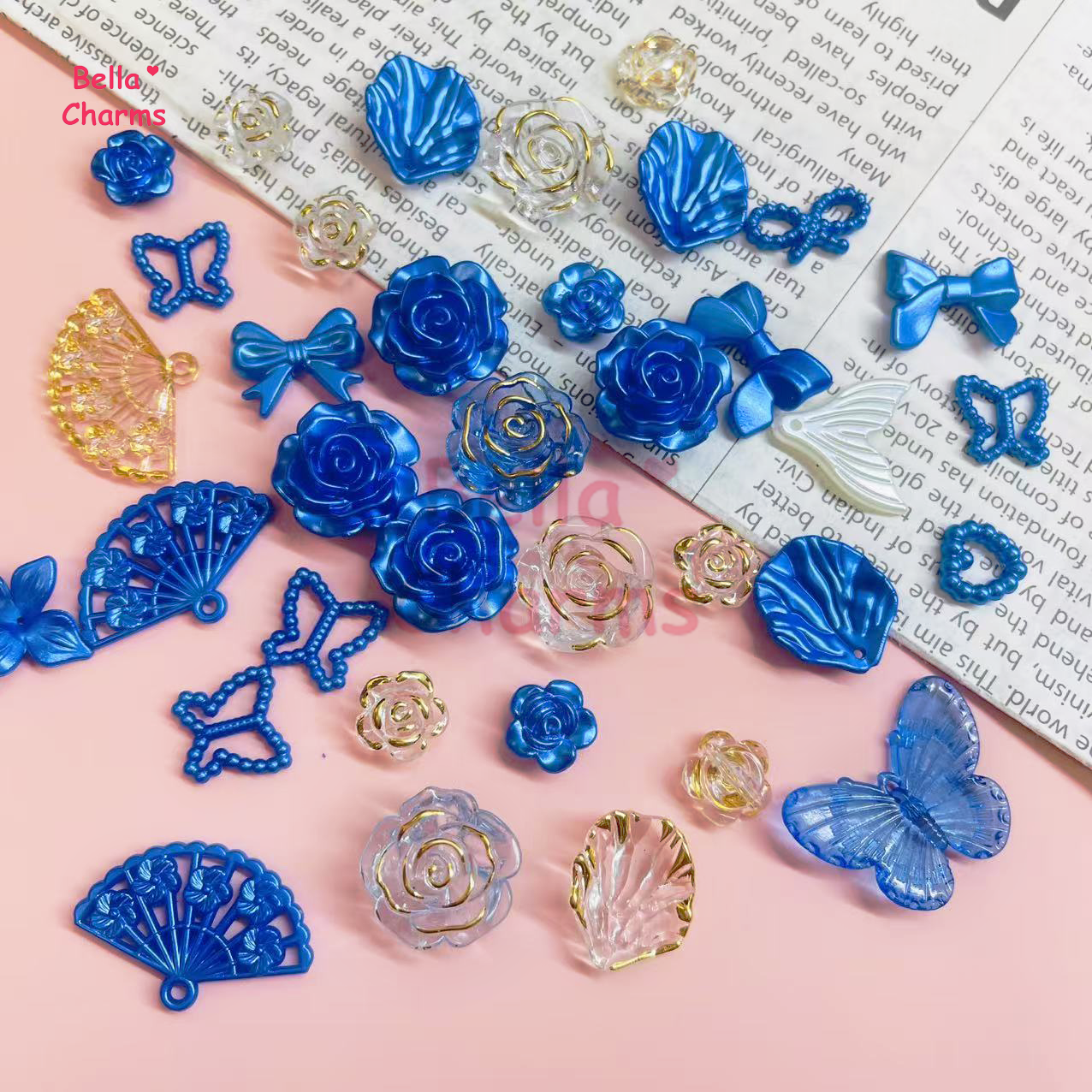 Blue rose pearl mix charm