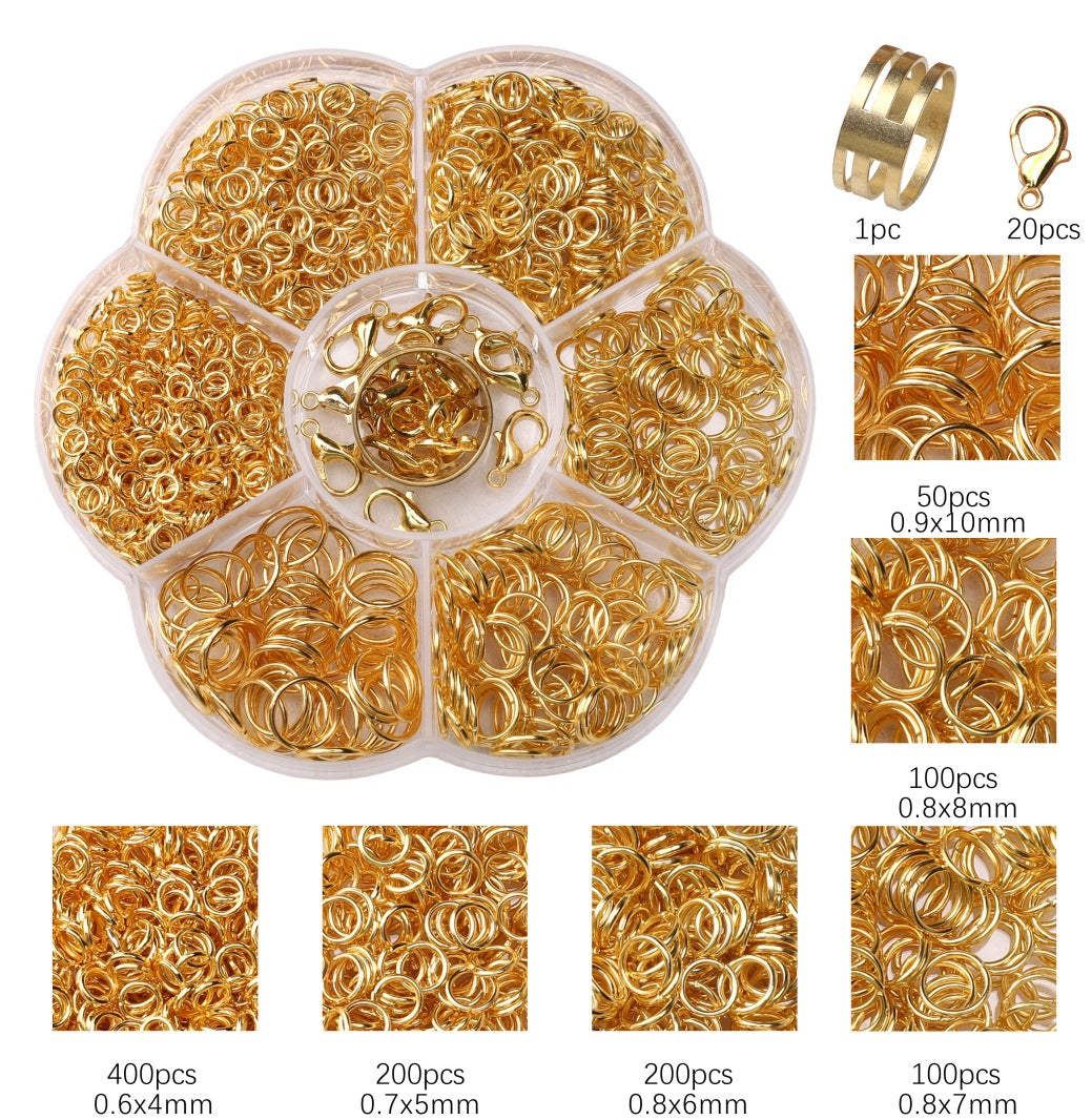 7-Grid Box Iron Jump Rings & Lobster Clasps Set