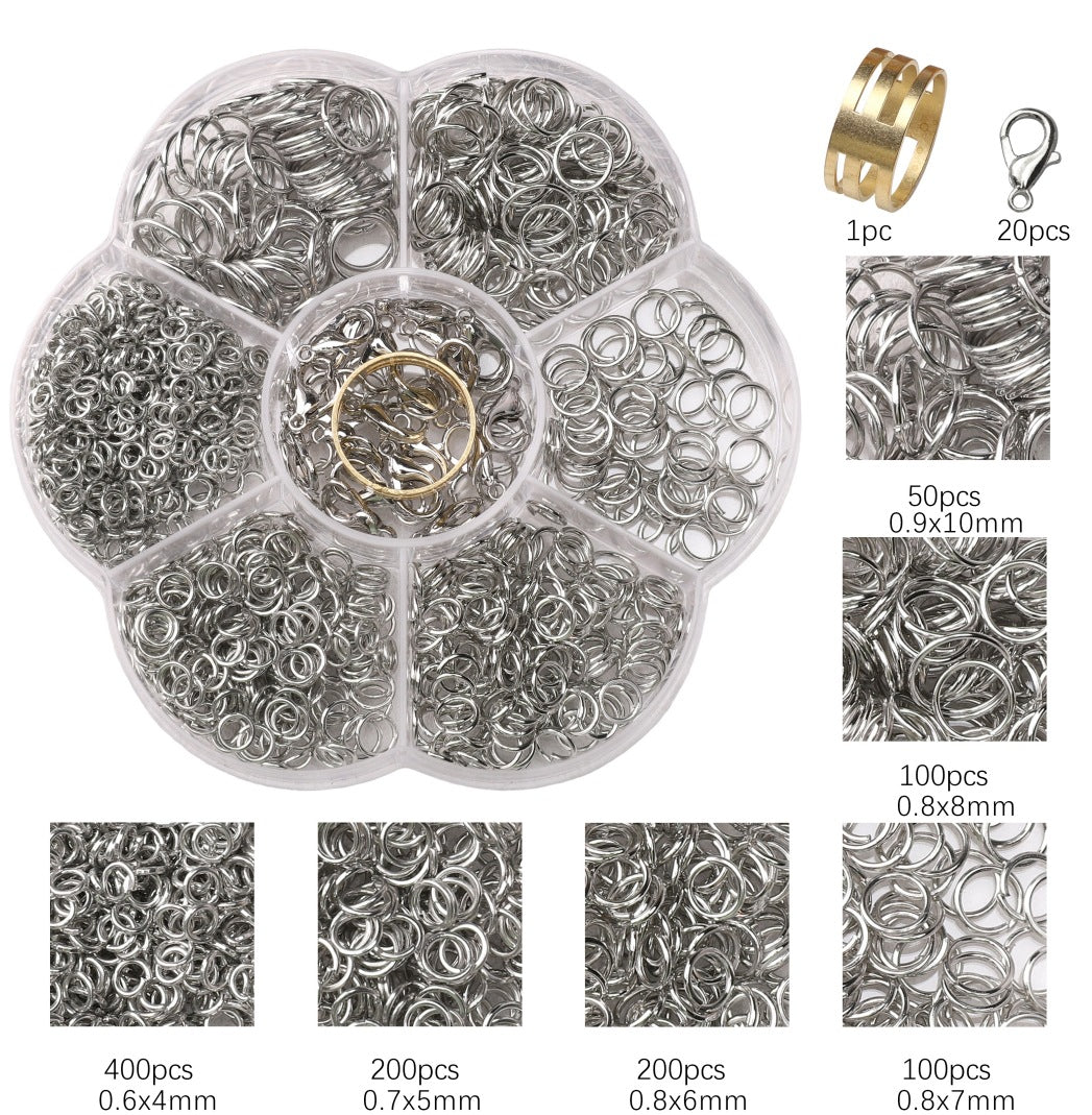 7-Grid Box Iron Jump Rings & Lobster Clasps Set