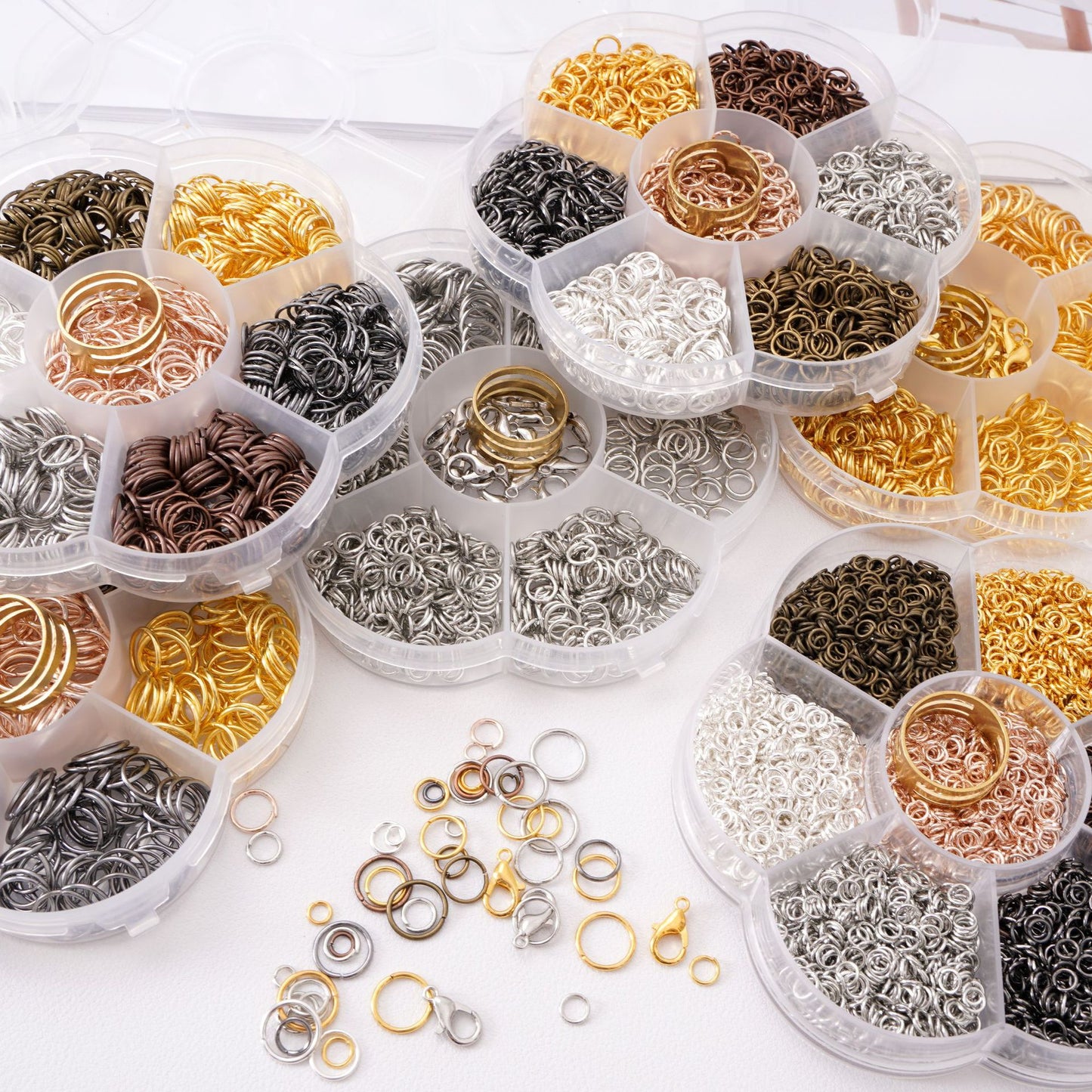 7-Grid Box Iron Jump Rings & Lobster Clasps Set