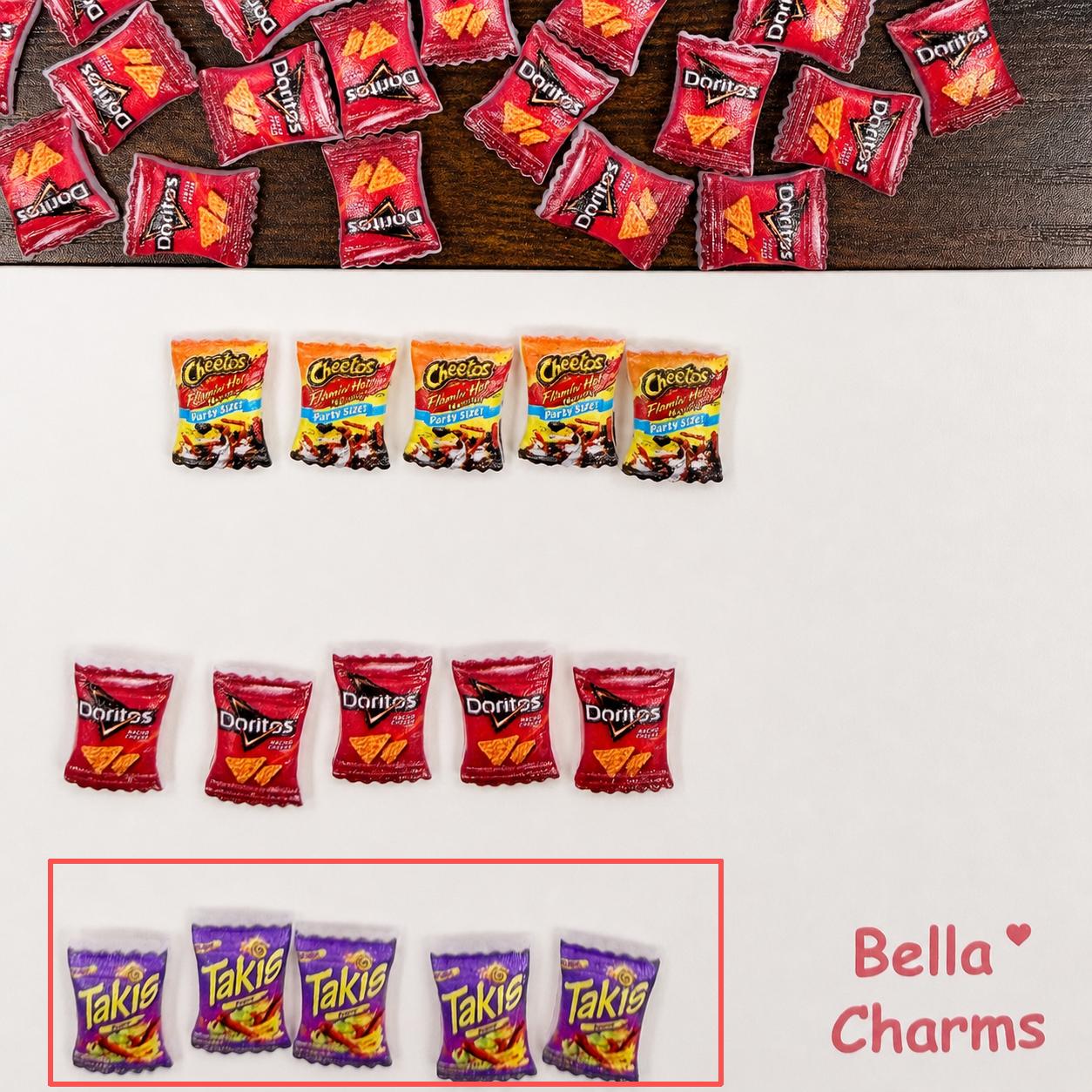 Mini Snack Bag Charms – Crunch Pops, Tri Chips & Fire Rolls Resin Charms for Nail Art & DIY Crafts