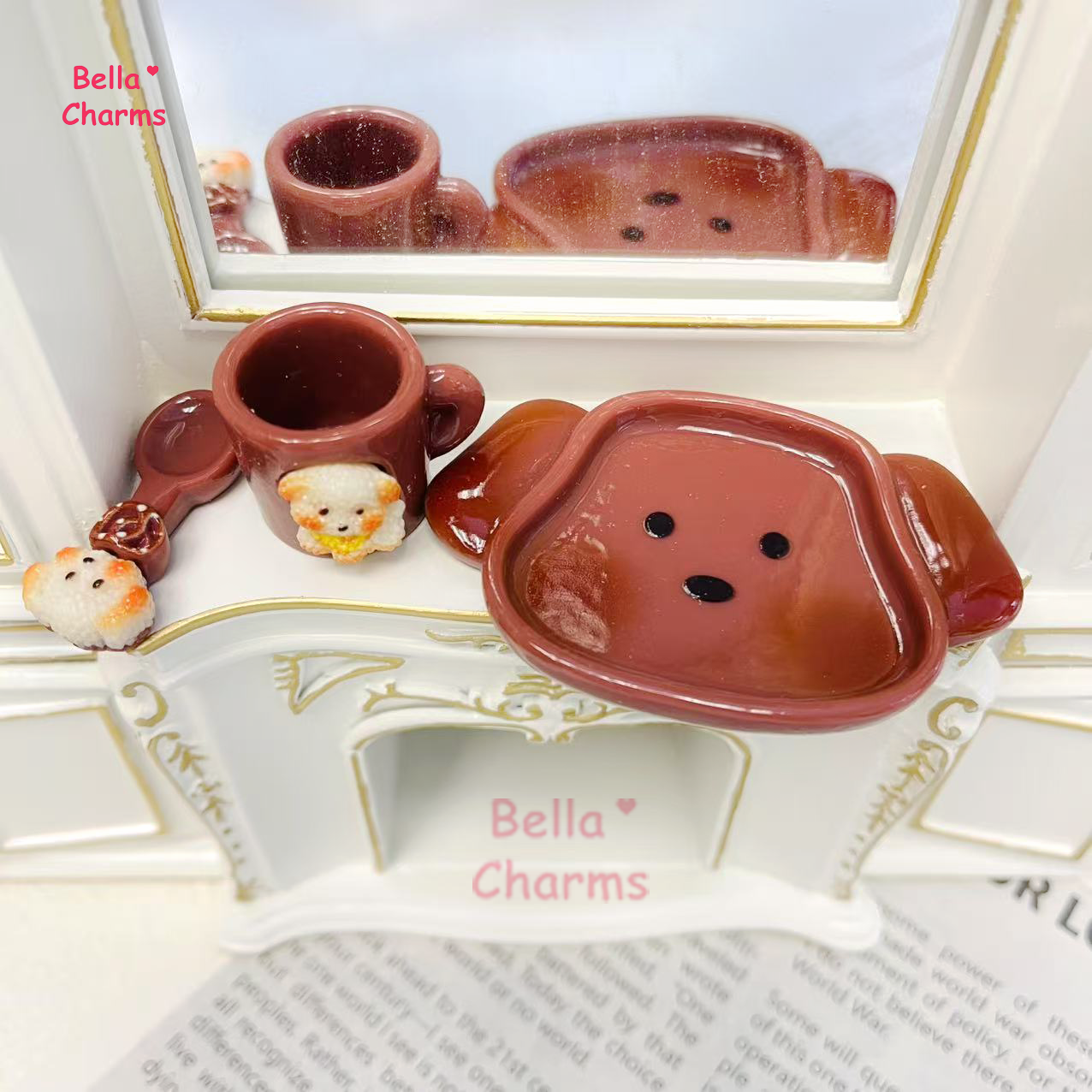 Brown Doggy Plate Cup set charm