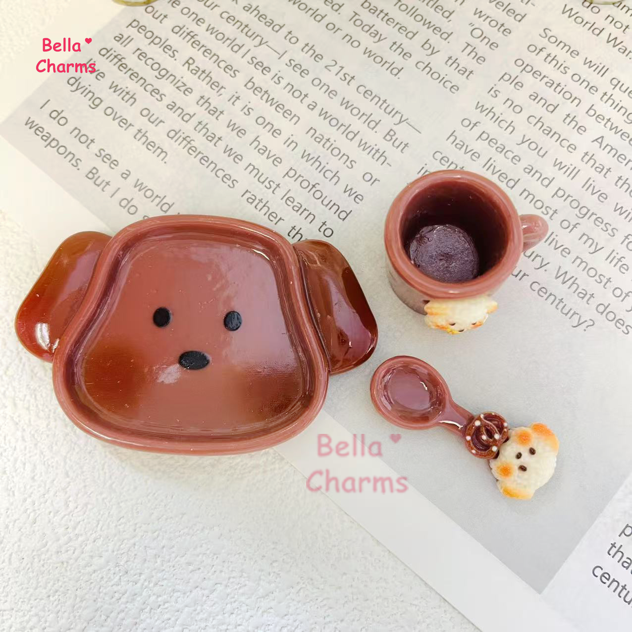 Brown Doggy Plate Cup set charm