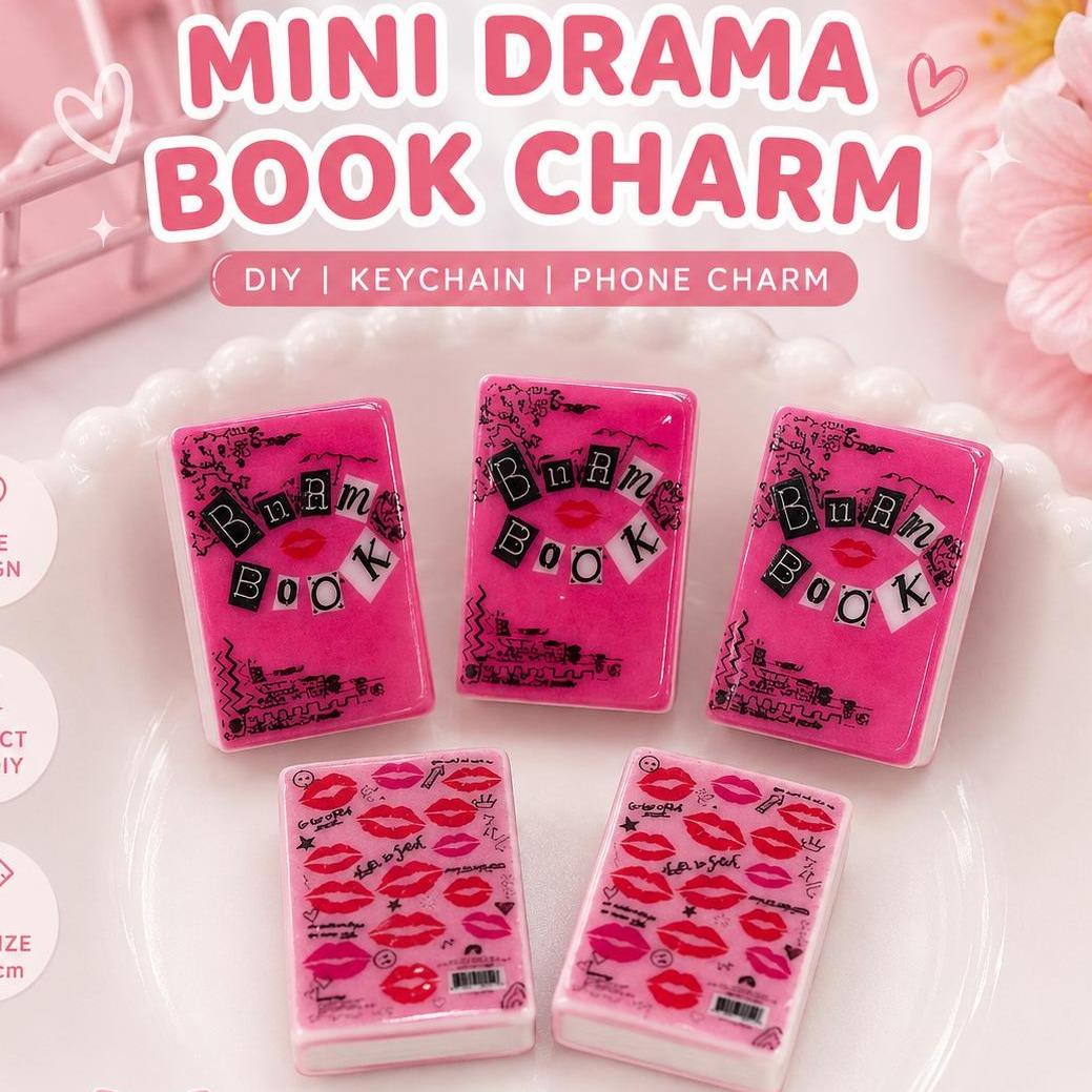 Pink mini drama book charm