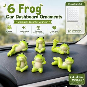 BellaCharm 6Pcs Funny Frog Figurines, Mini Glossy Resin Chill Frog Ornaments with Free Glue Dots, Cute Car Dashboard Desk Plant Pot Decor, Creative Gift for Frog Lovers
